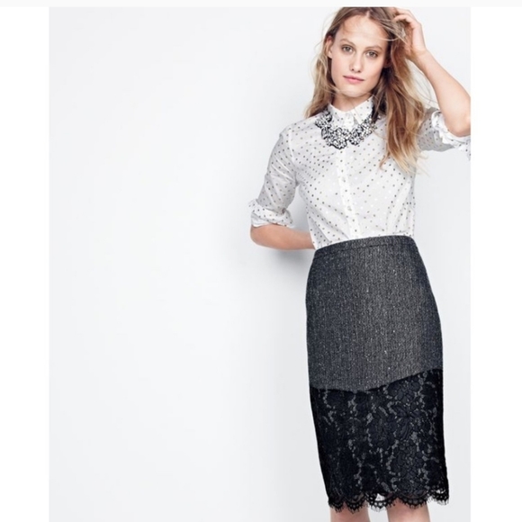 CREW SPARKLE/LACE WOOL PENCIL SKIRT